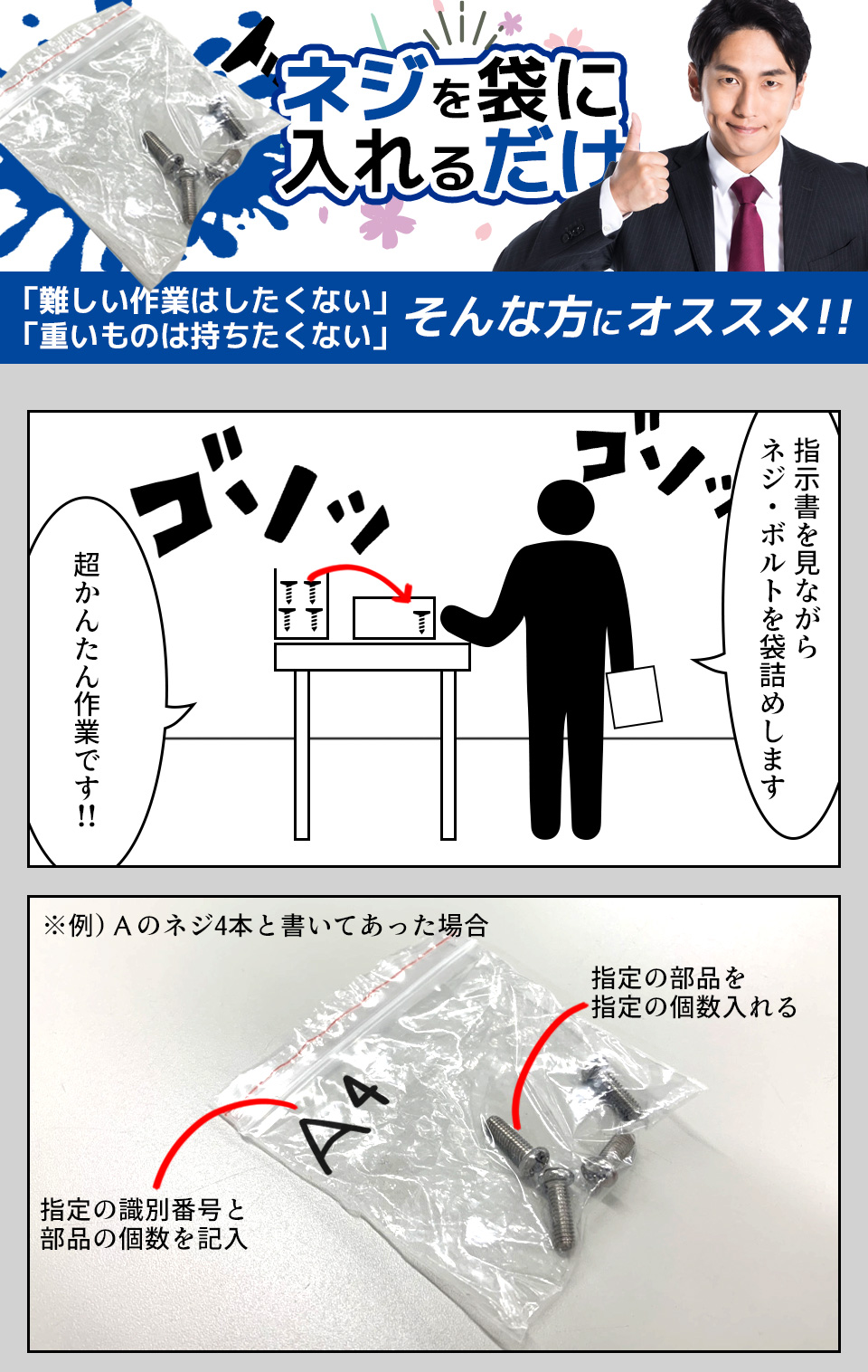 ネジの袋詰め 石川県白山市の派遣社員求人