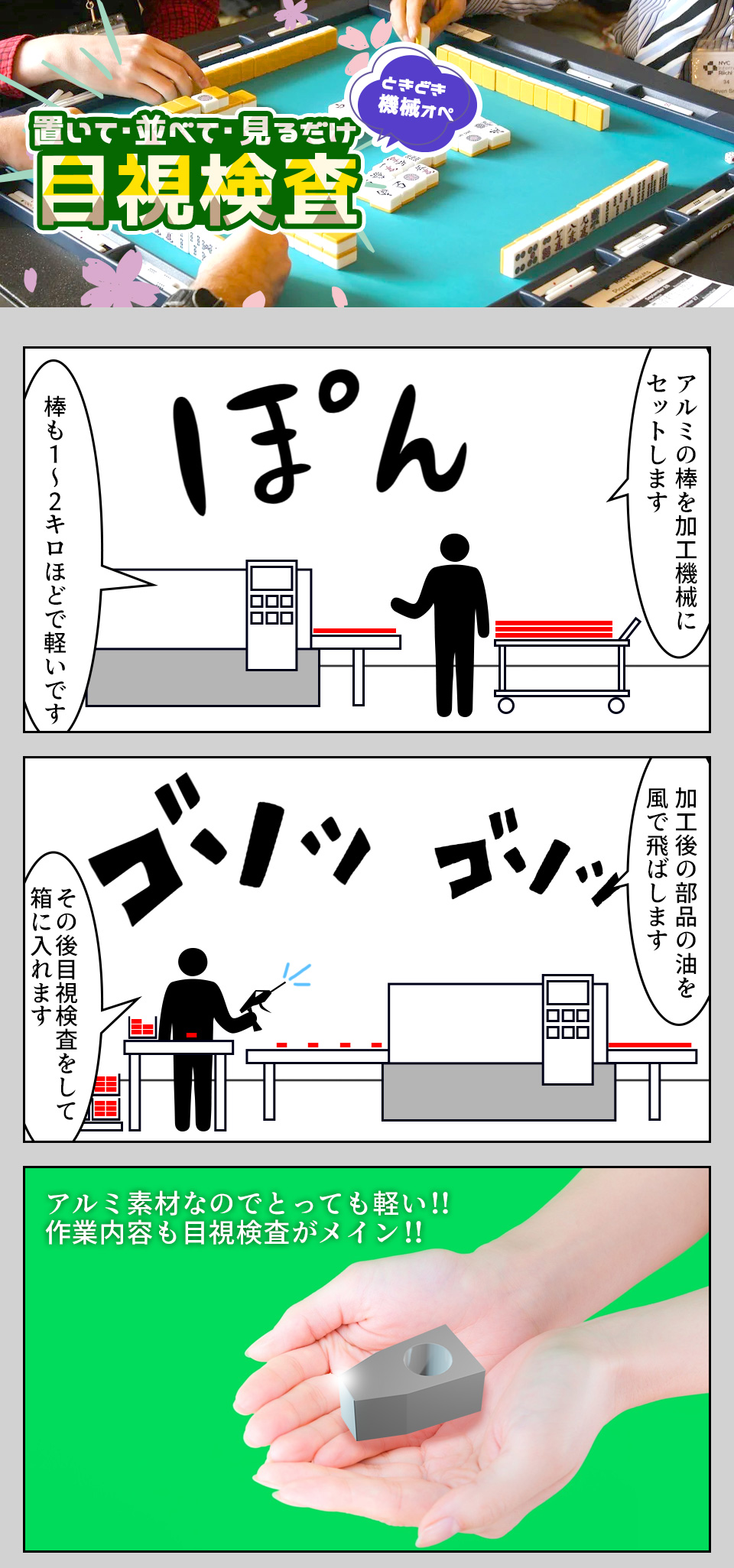 片手サイズの部品の機械オペ+目視検査 愛知県豊川市の派遣社員求人