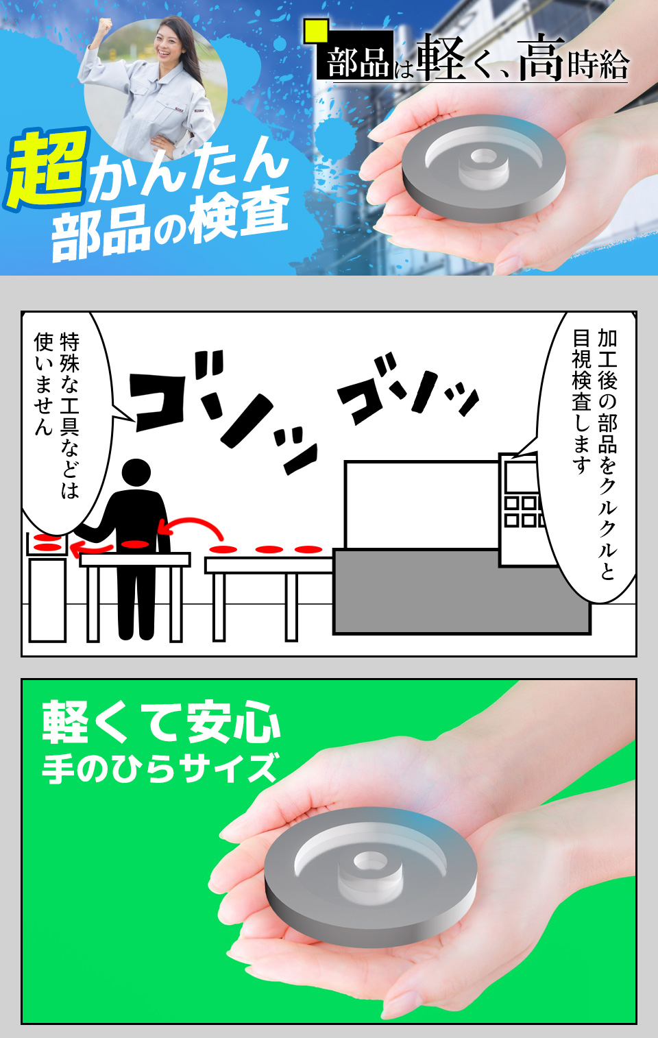 片手サイズの部品の目視検査 愛知県豊橋市の派遣社員求人